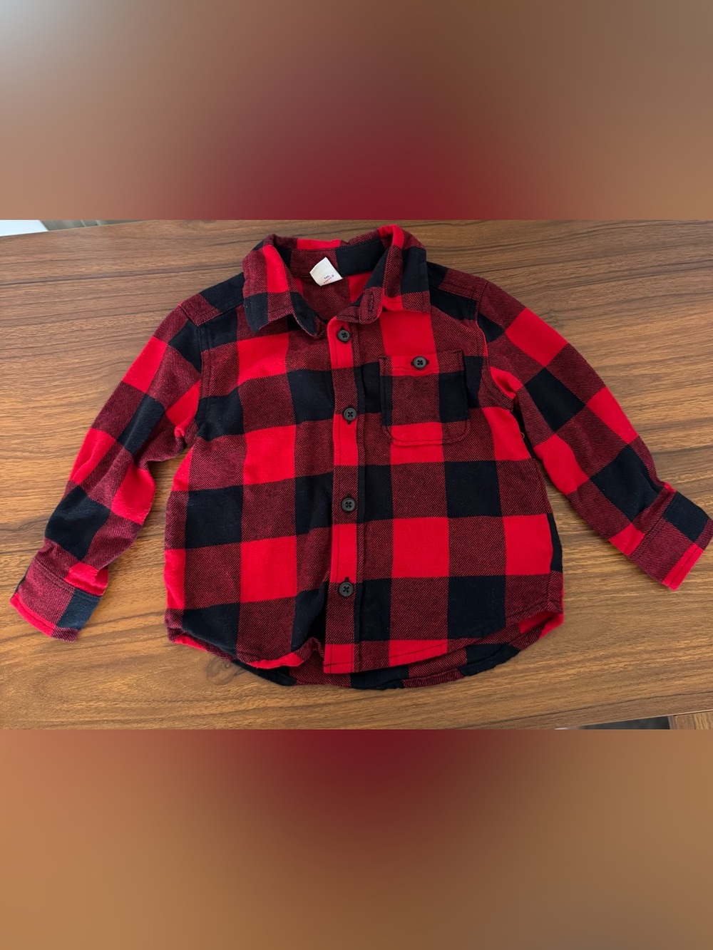 Old Navy Red and Black Buffalo Plaid Button-Down Shirt 100% Cotton Size 2T